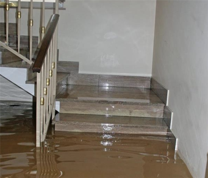 Severely flooded stairwell 