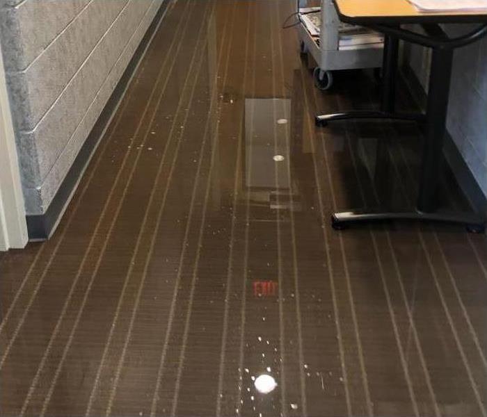 wet floor, standing water on the floor, water damage inside a building